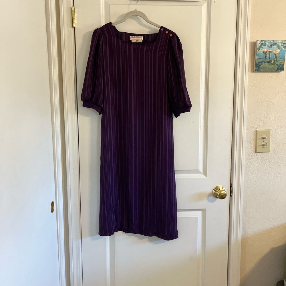 Joseph Magnin Purple Striped Dress with Button Detail
